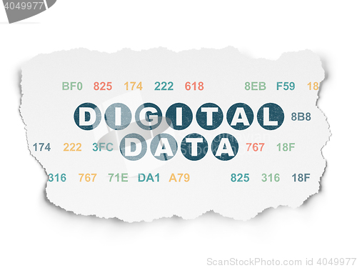 Image of Information concept: Digital Data on Torn Paper background