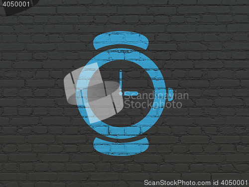 Image of Timeline concept: Hand Watch on wall background