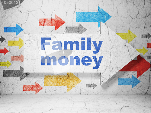 Image of Currency concept: arrow with Family Money on grunge wall background