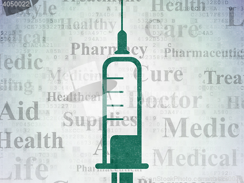 Image of Medicine concept: Syringe on Digital Data Paper background
