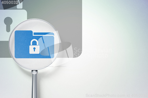 Image of Finance concept:  Folder With Lock with optical glass on digital background