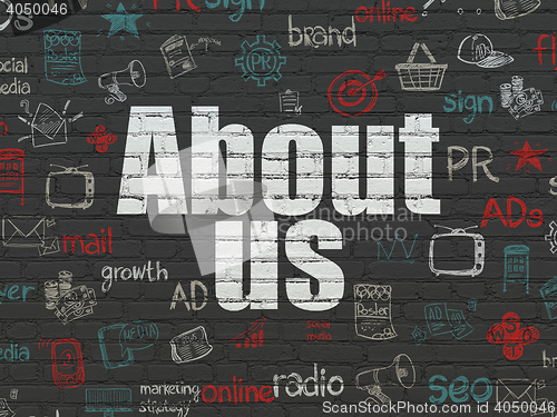 Image of Marketing concept: About Us on wall background