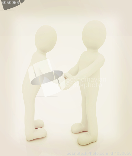 Image of Handshake. 3D mans . 3D illustration. Vintage style.