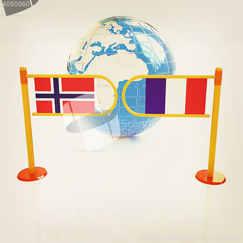 Image of Three-dimensional image of the turnstile and flags of France and
