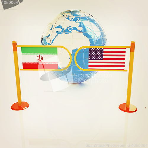 Image of Three-dimensional image of the turnstile and flags of USA and Ir