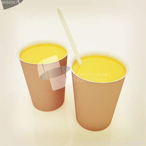 Image of Orange juice in a fast food dishes. 3D illustration. Vintage sty