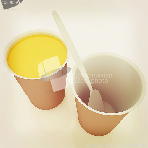 Image of Orange juice in a fast food dishes. 3D illustration. Vintage sty