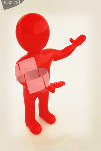 Image of 3d people - man, person presenting - pointing. . 3D illustration
