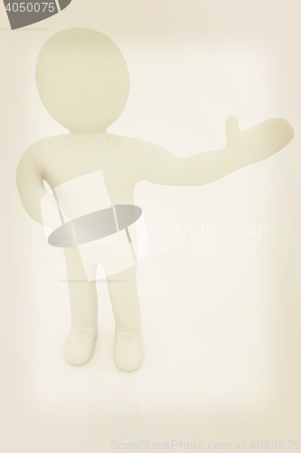 Image of 3d people - man, person presenting - pointing. . 3D illustration