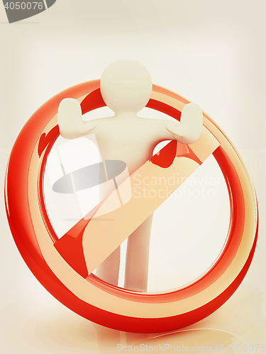 Image of 3d person and stop sign . 3D illustration. Vintage style.