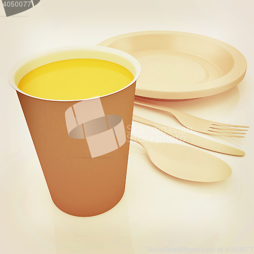 Image of Fast-food disposable tableware. 3D illustration. Vintage style.