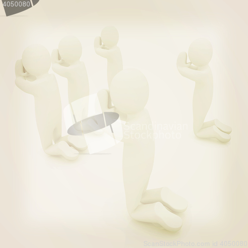 Image of 3d mans on his knees. Christian prayer concept . 3D illustration