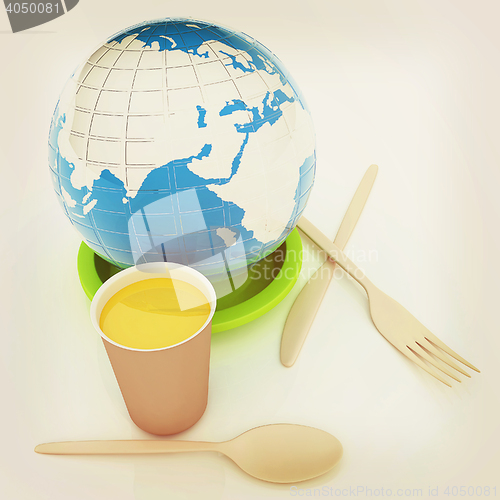 Image of Orange juice in a fast food dishes and earth. 3D illustration. V