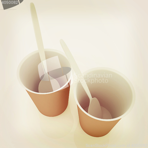 Image of fast-food disposable tableware. 3D illustration. Vintage style.