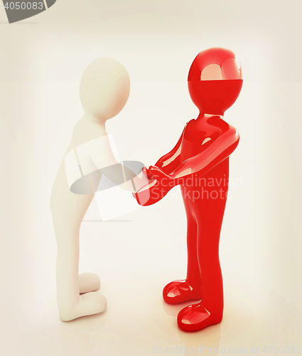 Image of Handshake. 3D mans . 3D illustration. Vintage style.