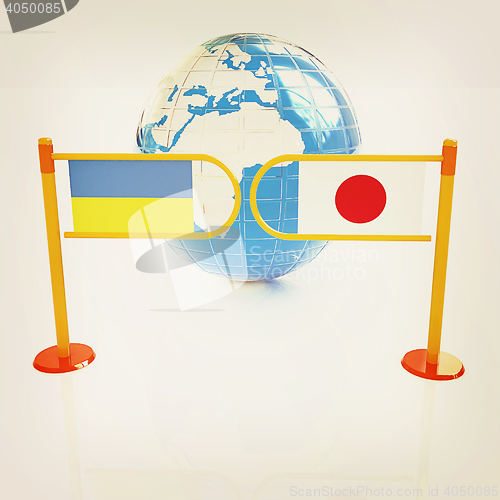 Image of Three-dimensional image of the turnstile and flags of Japan and 