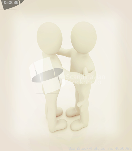 Image of 3d people hug . 3D illustration. Vintage style.