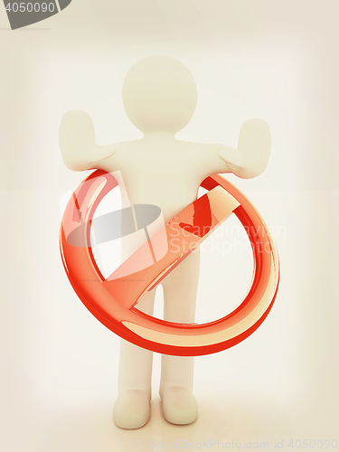 Image of 3d person and stop sign . 3D illustration. Vintage style.