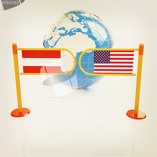 Image of Three-dimensional image of the turnstile and flags of USA and Au