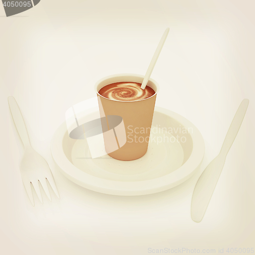 Image of Coffe in fast-food disposable tableware. 3D illustration. Vintag