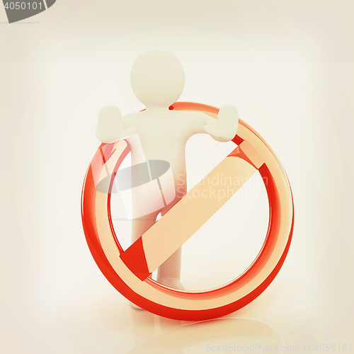 Image of 3d person and stop sign . 3D illustration. Vintage style.