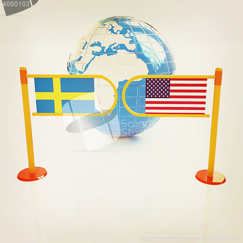 Image of Three-dimensional image of the turnstile and flags of USA and Sw