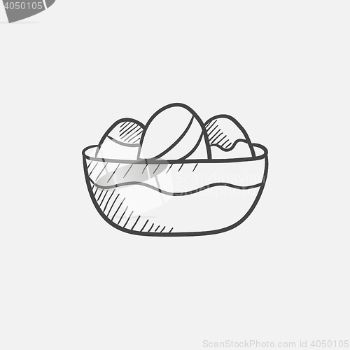 Image of Bowl full of easter eggs sketch icon.