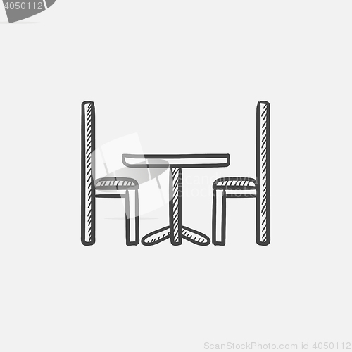 Image of Table and chairs sketch icon.