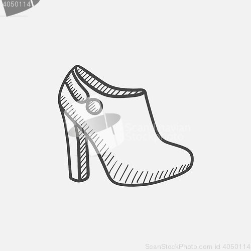 Image of High-heeled ankle boot sketch icon.