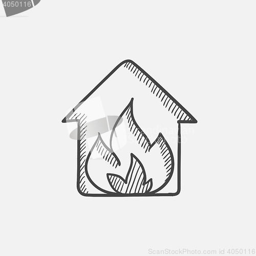 Image of House on fire sketch icon.