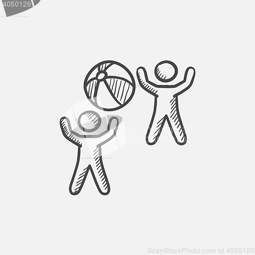 Image of Children playing with inflatable ball sketch icon.