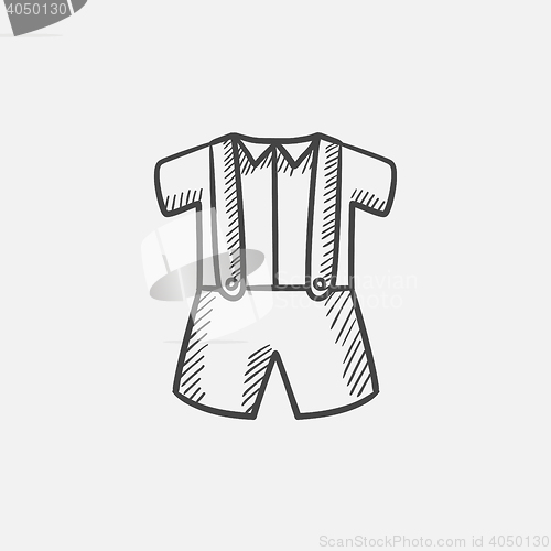 Image of Baby shirt and shorts with suspenders sketch icon.