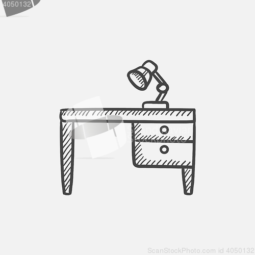 Image of Desk lamp on table sketch icon.