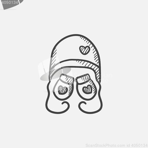 Image of Hat and mittens for children sketch icon.