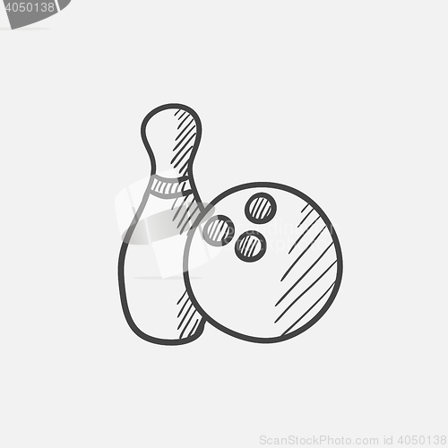 Image of Bowling ball and skittle sketch icon.