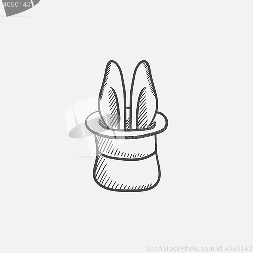 Image of Rabbit in magician hat sketch icon.