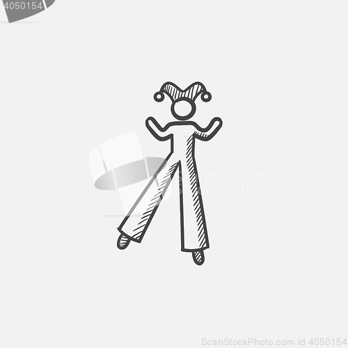 Image of Clown on stilts  sketch icon.