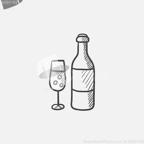 Image of Bottle and glass of champagne sketch icon.