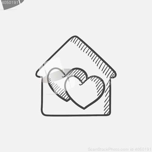 Image of House with hearts  sketch icon.