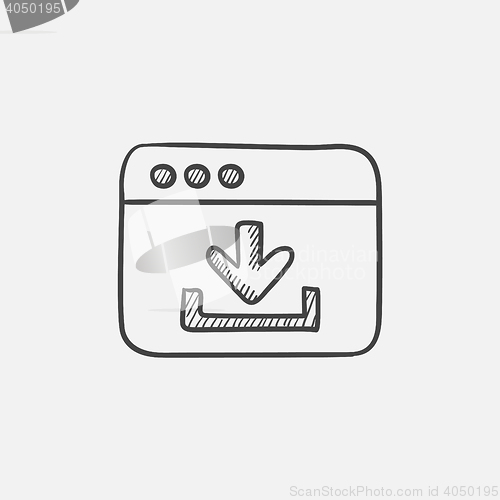 Image of Browser window with download sign sketch icon.