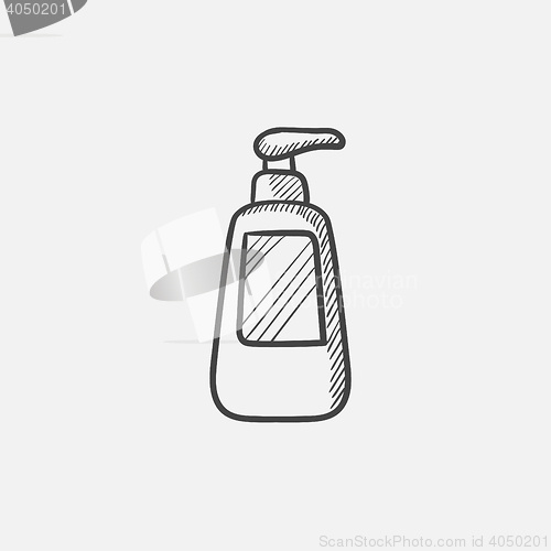 Image of Bottle with dispenser pump sketch icon.