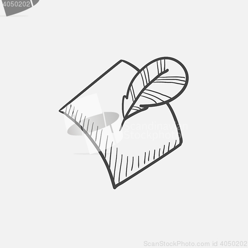 Image of Feather and document sketch icon.