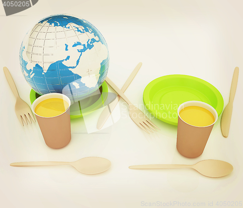 Image of Orange juice in a fast food dishes and earth. 3D illustration. V