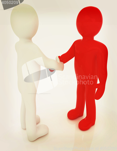 Image of Handshake. 3D mans . 3D illustration. Vintage style.