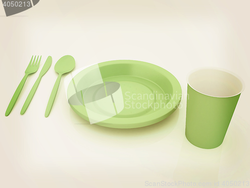 Image of Fast-food disposable tableware. 3D illustration. Vintage style.