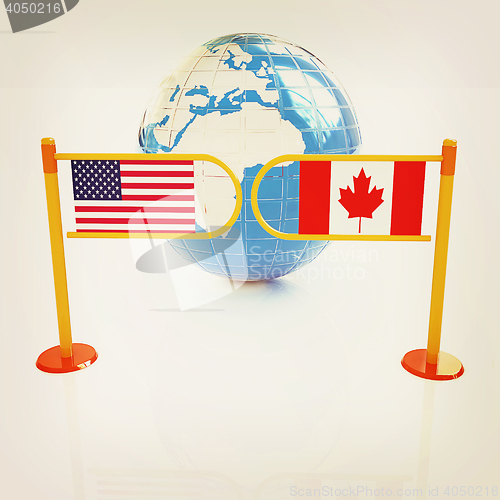 Image of Three-dimensional image of the turnstile and flags of USA and Ca