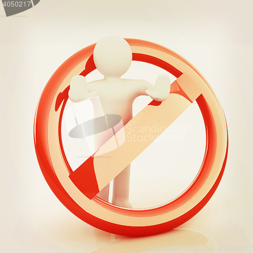 Image of 3d person and stop sign . 3D illustration. Vintage style.