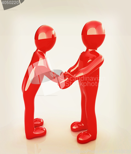 Image of Handshake. 3D mans . 3D illustration. Vintage style.