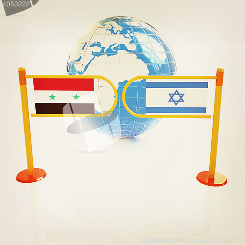 Image of Three-dimensional image of the turnstile and flags of Israel and