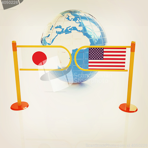Image of Three-dimensional image of the turnstile and flags of USA and Ja